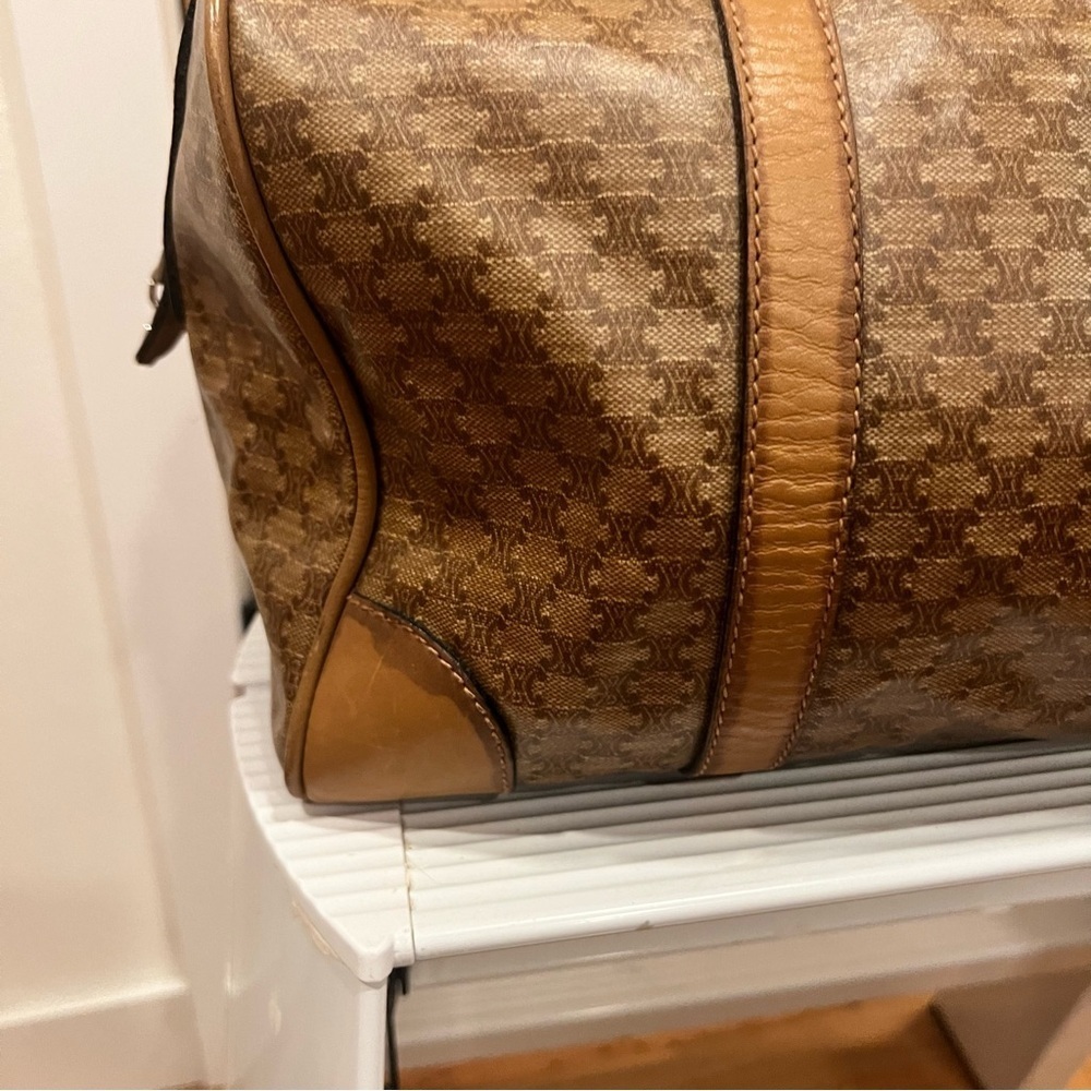 CELINE Macadam Leather & PVC Boston Bag Brown Authentic - Picture 2 of 14